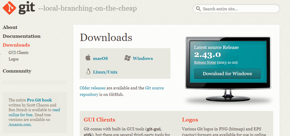 https://git-scm.com/downloads and download os version of git