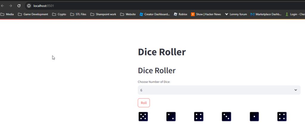 dice roller in streamlit webapp